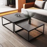 Table basse gigogne marbre carrée tables gigognes de salon noir table café design moderne 70x70x48cm ... Table basse gigogne marbre carrée tables gigognes de salon noir table café design moderne 70x70x48cm ...