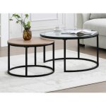 Tables basses gigognes placage chêne verre trempé et métal noir - transparent et naturel - remina de ... Tables basses gigognes placage chêne verre trempé et métal noir - transparent et naturel - remina de ...