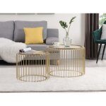 Lot de 2 tables basses en mtal et verre - dor - ferida