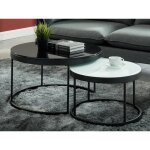 Tables basses gigognes billie - verre trempé & métal - noir et blanc Tables basses gigognes billie - verre trempé & métal - noir et blanc