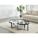 Tables basses gigognes en verre tremp� fum� c�ramique et m�tal - effet marbre blanc et noir - zerila ...