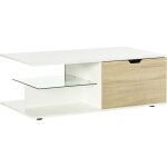 Table basse - homcom - rectangulaire contemporain 2 tiroirs 2 niches verre tremp� - bois - 106x58x39cm ...