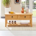 Table basse tequila table de salon rectangulaire style mexicain avec 2 tiroirs et 1 �tag�re inf�rieure ...