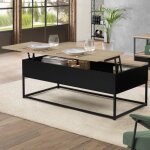 Idmarket table basse plateau relevable rectangulaire boston 100 cm noir plateau bois design industriel ...
