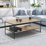 Idmarket table basse rectangulaire detroit double plateau 113 cm design industriel