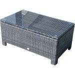 Table basse de jardin - outsunny - plateau verre tremp� 5 mm r�sine tress�e terrasse - r�sine - 85x50x39cm ...