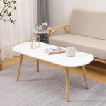 Table basse - jeobest - ovale - blanc pur - 110x50x45cm - pieds en bois