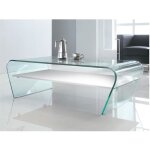 Table basse - verre tremp - tablette blanche laque - kelly