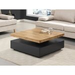 Table basse pivotante avec 1 tiroir en mdf - anthracite et naturel - kyria Table basse pivotante avec 1 tiroir en mdf - anthracite et naturel - kyria