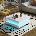 Table basse - modernluxe - carre - led en 16 couleurs - style contemporain - blanc