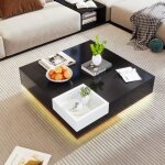 Table basse - leytn - modèle carré - 72 x 72 x 30 cm - noir brillant - avec led et rangement Table basse - leytn - modèle carré - 72 x 72 x 30 cm - noir brillant - avec led et rangement