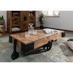 Table basse - massivmoebel24 - railway n� 360 - bois massif laqu� blanchi - style industriel - loft