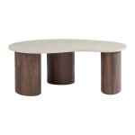 Table basse en mdf - effet travertin beige et naturel fonc� - alozya