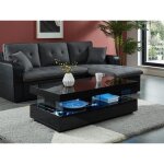 Table basse 2 tiroirs et 2 niches avec leds - mdf et verre trempé - noir laqué - fabio ii Table basse 2 tiroirs et 2 niches avec leds - mdf et verre trempé - noir laqué - fabio ii