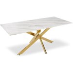 Menzzo table basse naelle en verre effet marbre blanc et pieds or
