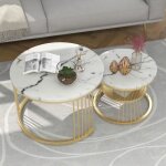 Table basse moderne - motif marbre - lot de 2 tables basses rondes - table dappoint ronde - blanc Table basse moderne - motif marbre - lot de 2 tables basses rondes - table dappoint ronde - blanc