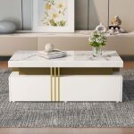 Table basse moderne en panneau À motifs en pvc avec 2 tiroirs en bois 100 * 50 * 40 cm blanc Table basse moderne en panneau À motifs en pvc avec 2 tiroirs en bois 100 * 50 * 40 cm blanc