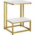 Homcom - table dappoint - panneaux mdf classe e1 - 45x40x61. 5cm - blanc imitation marbre dor�