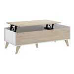 Table basse modulable coloris blanc - naturel - longueur 99 x hauteur 41 x profondeur 60 cm