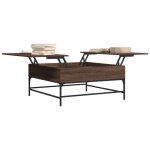 Table basse - mothinessto - ch�ne marron - 95x95x45 cm - plateau relevable - pieds r�glables