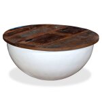 Table basse - mothinessto - ly0656 - bois de récupération massif - acier laqué blanc - forme ronde Table basse - mothinessto - ly0656 - bois de récupération massif - acier laqué blanc - forme ronde