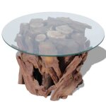 Table basse - mothinessto - ly6710 - bois flottant de teck massif - verre tremp� - vintage