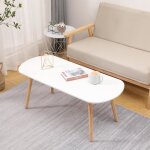 Table basse - ohmg - ovale - blanc pur - pieds en bois - 110x50x45cm Table basse - ohmg - ovale - blanc pur - pieds en bois - 110x50x45cm