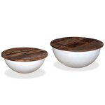 Table basse - omabeta - m02748 - 2 pcs - bois de rcupration massif - acier laqu blanc