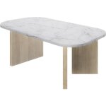 Table basse ovale - quartz - blanc effet marbre - pieds épais en chêne - 105 x 58 x 39 cm - diagone Table basse ovale - quartz - blanc effet marbre - pieds épais en chêne - 105 x 58 x 39 cm - diagone