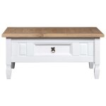 Table basse - qiilu - gamme corona - bois de pin massif - 100x55x45 cm - tiroir inclus