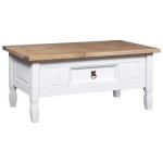 Table basse - salutuya - tj68585 - pin massif - blanc et marron - 100x60x45 cm