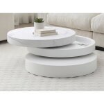 Table basse pivotante ronde avec 1 niche en mdf - effet marbre blanc et blanc laqué - janita Table basse pivotante ronde avec 1 niche en mdf - effet marbre blanc et blanc laqué - janita