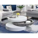 Table basse pivotante ronde avec 1 niche en mdf - béton et blanc - janita Table basse pivotante ronde avec 1 niche en mdf - béton et blanc - janita