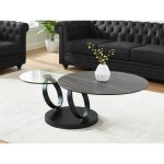 Table basse avec plateaux pivotants en cramique verre tremp et mtal - effet marbre noir - joline de ...