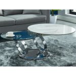 Table basse avec plateaux pivotants - cramique verre tremp et mtal - effet marbre blanc - joline de ...