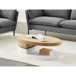 Table basse avec plateau pivotant - mdf - naturel et blanc - vitaly