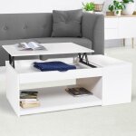 Idmarket table basse plateau relevable rectangulaire elea avec coffre bois blanc