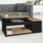 Idmarket table basse plateau relevable rectangulaire elea avec coffre bois noir et fa�on h�tre