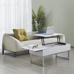 Table basse plateau relevable flower 110x55cm / blanc et mtal chrom