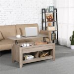 Table basse avec plateau relevable gris - 2 compartiements ouverts - 104 x 49 x 49 cm salon chambre - ...