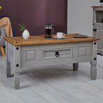 Table basse ramon table dappoint rectangulaire en pin massif gris et brun avec 1 tiroir meuble de salon ...