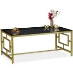 Relaxdays table basse avec plaque de verre noirecadre mtalliquetable de salonhxlxp 45 x 110 x 60 cmnoire ...