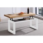 Table basse relevable en bois coloris chêne nordique - pieds blanc - longueur 120 x profondeur 60 x hauteur ... Table basse relevable en bois coloris chêne nordique - pieds blanc - longueur 120 x profondeur 60 x hauteur ...