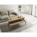 Table basse relevable demos 140 x 60 x 41 cm pieds bois clair plateau ch�ne