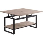 Table basse relevable et extensible en bois de chêne miel avec pieds en métal - longueur 100 x profondeur ... Table basse relevable et extensible en bois de chêne miel avec pieds en métal - longueur 100 x profondeur ...