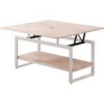 Table basse relevable et extensible en bois de chêne avec pied en métal blanc - longueur 100 x profondeur ... Table basse relevable et extensible en bois de chêne avec pied en métal blanc - longueur 100 x profondeur ...