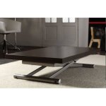Table basse relevable extensible lift wood weng� pi�tement acier coloris aluminium 110 x 70 cm