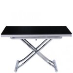 Table basse relevable et extensible newjump verre noir pied chrom�