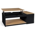 Grande table basse 2 plateaux relevables rangements avec coffre en bois marron noir salon salle  manger ...