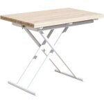 Table basse relevable rectangulaire extensible coloris chne - pieds blanc - longueur 100 x largeur 50 ...